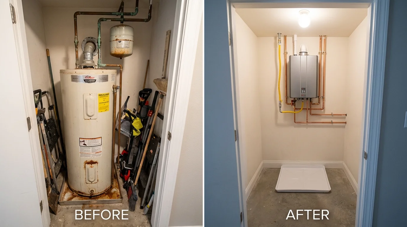 Tank water heater versus wall-mounted tankless unit comparison for Angwin, CA homeowners