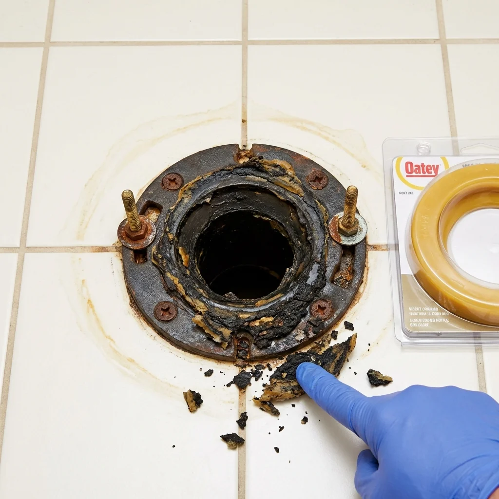 Failed wax ring showing water seepage at the base of a toilet in a Angwin, CA home