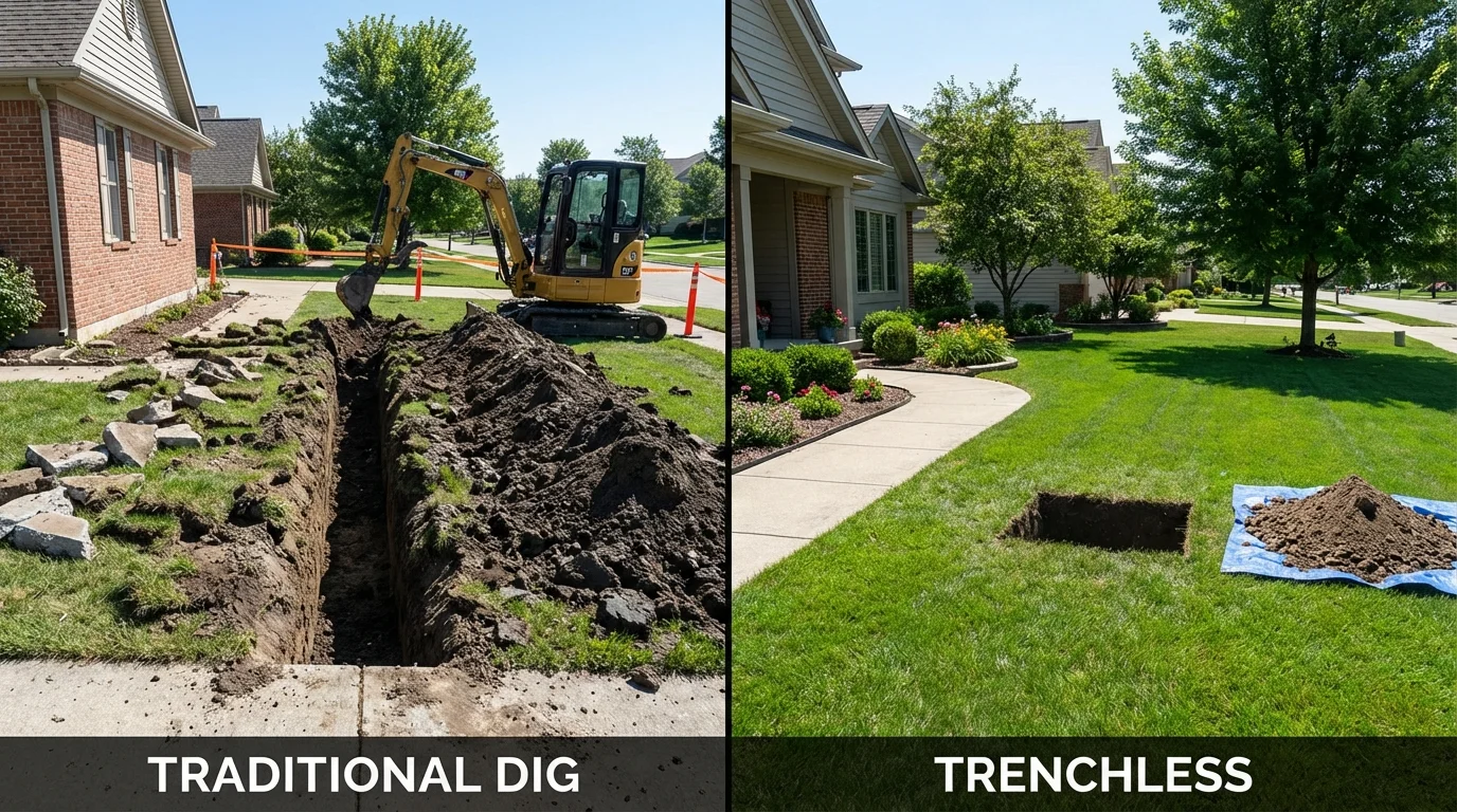 Trenchless sewer repair with minimal yard damage versus traditional excavation in Angwin, CA